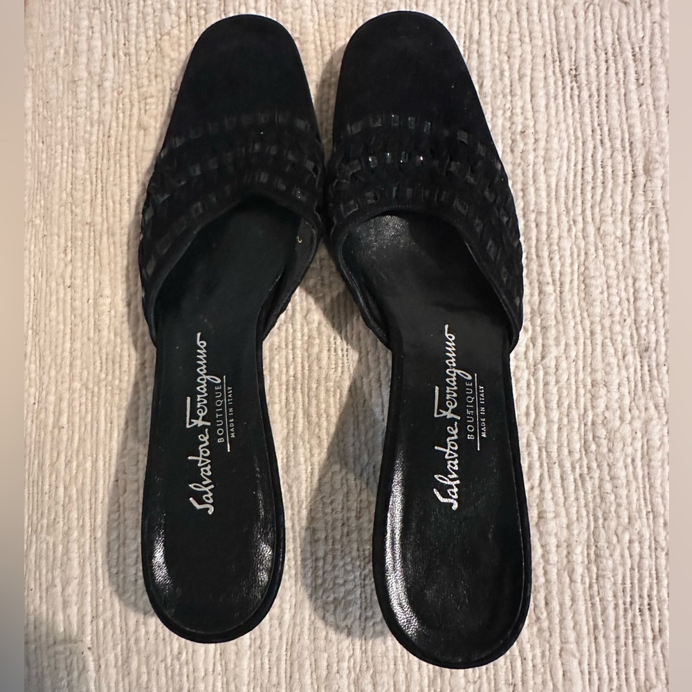 Salvatore Ferragamo black suede slide mules size 6.5 - 7